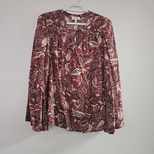 Jessica Simpson Burgundy Red Floral Paisley Bell Sleeve Blouse Whimsigoth Boho